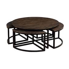 Constructed of solid acacia wood with an antiqued mocha this round metal coffee table is crafted with a geometric frame. Arcadia Acacia Wood 42 Round Coffee Table With Nesting Tables In Antiqued Mocha Anar1275