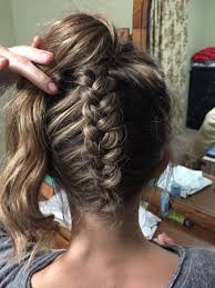 Add in two small cornrow braids on either side, keeping them close to the head and tight. Upside Down French Braid With A Curled Ponytail D Braided Hairstyles Easy Dance Hairstyles Kids Braided Hairstyles