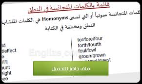 الكلمات المتشابهة في النطق والمختلفة في الكتابة Homonyms