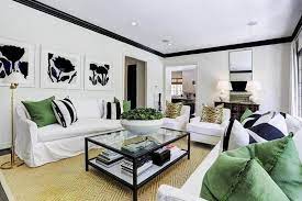 Accents Of Black White Is Hot In Home Decor Dig This Design Living Room Green Black Living Room Black And White Living Room