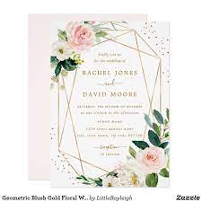 Geometric Blush Gold Floral Wedding Invitation Zazzle Com Floral Wedding Invitations Bubbly Bridal Shower Modern Floral Wedding Invitations