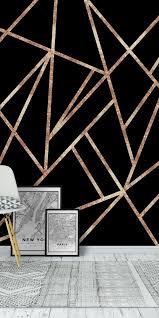 Classic Black Rose Gold Geo 1 Wall Mural From Happywall Artdeco Rosegoldblack Wallmural Rosegold Gold Accent Wall Rose Gold Wall Paint Geometric Wall Paint