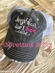 Jeep Hair Don 39 T Care Distressed Trucker Hat Cap With Hot Pink Jeep Embroidery Jeep Hair Pink Jeep Jeep