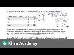 Calculating A Confidence Interval For The Difference Of Proportions Video Khan Academy