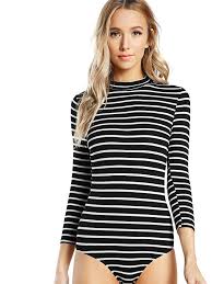 Black And White Striped Bodysuit Outfits Amazon Com Didk Women S Mock Neck Slim Striped 3 4 Sleeve Bodysuit Black And White Xs Clothing Striped Bodysuit Skinny Bodysuit Fashion