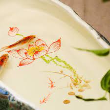 水浅盆正品青花景德镇陶瓷器金鱼缸睡莲碗莲缸手绘乌龟缸水浅鱼盆 淘宝网 tableware plates creatures