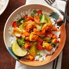 Spicy Chicken Vegetable Stir Fry With Persimmon Rice Recipe Chicken Vegetable Stir Fry Persimmon Recipes Chicken And Vegetables