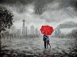 Black And White Art With Red Accents Black And White Seattle Skyline Painted Canvas Original Painting Seattle Lover Kissing In Rain Black Seattle Art Skyline Painting Seattle Skyline Painting