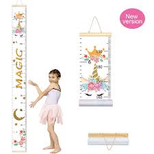 Pashop Kids Unicorn Growth Chart Baby Roll Up Wood Frame Canvas Fabric Removable Height