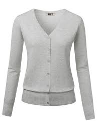 Women S Basic Long Sleeves Solid Color V Neck Cardigans Sweater With Botton Light Grey Babatye Com