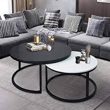 The alaterre arcadia nesting coffee table set offers an abundance of table space with a clever storage solution. Amazon Com Round Coffee Tables 2 Round Nesting Table Set Circle Coffee Table With Storage Open Shelf For Living Room Modern Minimalist Style Furniture Side End Table Of Stable Black White Kitchen Dining