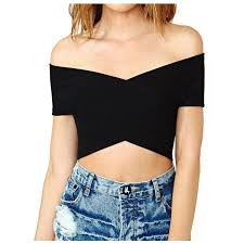 Off Shoulder Wrap Front Crop Top Black Off Shoulder Top Off Shoulder Crop Top Short Sleeve Cropped Top