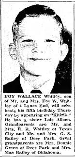 Baytown Sun. 1967.02.23. Wally's 5th birthday