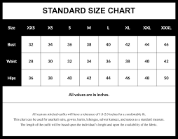 Size Chart Sairas Boutique