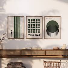 Bauhaus Gallery Wall Collage Set of 3 Posters in Sage Green, Bauhaus Print  Set, Exhibition Poster, Minimalist Style for Living Room Decor