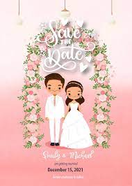 Cute Wedding Save The Date Template E Invititation Printable Invitation Instant Download Personalize Template Wd005923 Bride And Groom Cartoon Wedding Invitation Card Template Christian Wedding Cards