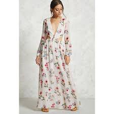 Forever21 Floral Cutout Maxi Dress 28 Liked On Polyvore Featuring Dresses Plunge Maxi Dres Maxi Dress Long Sleeve Evening Dresses Maxi Dress With Sleeves
