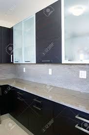 glass kitchen cabinets stock photo