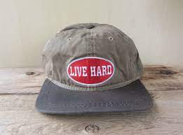 Vintage Live Hard Brand Strapback Hat Made In Usa Embroidered 2 Tone Minimal Dad Baseball Cap Because You Can Union Made Ballcap Strapback Hats Hats Ball Cap