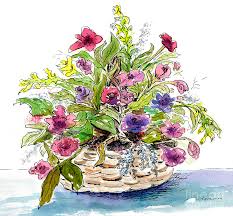 Nancy and my painting being lovely both !! Flower Basket I Painting By Diane Thornton