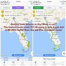 Driving From Atlanta To Key West In Car The Fastest Route Costs 17 46 More In Tolls Gas But Is 63 Mins Faster Than The Toll Fre Toll Road Trip Google Maps