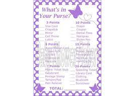 Purple Butterfly Themed What S In Your Purse Game Great For Baby Showers Or Bridal Sh Baby Shower Purple Baby Shower Princess Purple Butterfly Baby Shower
