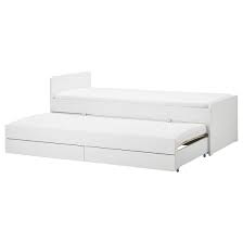 Slakt Bedframe Met Onderbed En Opberger Wit 90x200 Cm Ikea Pull Out Bed Bed Storage Bed Frame