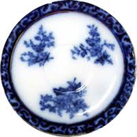 Alcock pattern:ching side or cheese plate c1880 willow type design in dark blue with gilt rim. New Touraine Flow Blue New Pieces Have Confusing Mark