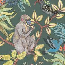 Savuti Dark Petrol Multi Wallcovering Kravet Cole And Son Wallpaper Cole And Son Monkey Wallpaper