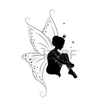 Cute fairy sitting on half moon and flying butterflies tattoo design. Pin On Vinhetas