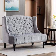 The deep, plushly padded seat is tufted. Buy Artechworks Button Tufted Velvet High Back Club Loveseat Living Room Accent Chair With Wing Back Wooden Legs Mid Century Modern Armless Chair Grey Online In Turkey B083k5m42x