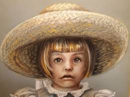 Deborah Debbie Prager Original Pastel Drawing Girl in a Straw Hat Texas  Dallas
