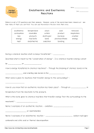 How would you describe each one in a sentence? Endothermic And Exothermic Reactions Cloze Test Worksheet Quickworksheets