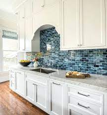 Elegant Blue Tile Backsplash Kitchen White And Feature Shaker Cabinet Paired With Marble Bathroom Ide Kitchen Design Chic Kitchen Backsplash For White Cabinets