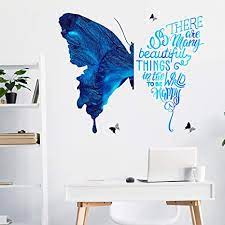 Blue bedroom butterfly wall decor. Amazon Com Blue Butterfly Wall Sticker To Be Happy Inspirational Quotes Wall Decals Big Animal Wall Art Peel And Stick Wallpaper For Bedroom Living Room Office Wall Decor Kitchen Dining