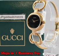 "25 Batt.""N MINT" GUCCI 1600 Black Dial Gold Bracelet QZ Women Watch From JAPAN