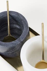 Black And White Bowl With Spoon Pdp In 2020 Stone Bowl Metal Trays Serving Spoons