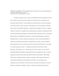 GEORGE II, JOSEPH A., Ph.D. Neighborhood Associations: Security and  Hospitality in American Suburban Fiction. (2013) Directed b