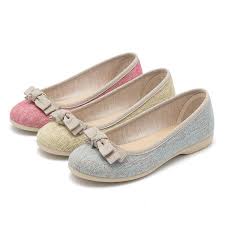 Linen Ballet Pumps With Bow For Girls
