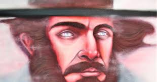 Pale eyed stranger observing the battle from a snowy ridge above by Mike  Maxwell For Sale