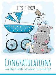Little Hippo & Bird – Baby Boy Cards | Birthday & Greeting Cards By Davia