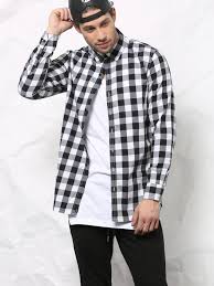 Black And White Checkered Shirt Mens Skult Black White Longline Side Zipper Shirt Shirts Check Shirt Man Zipper Shirt