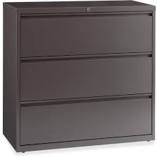 The storage compartment includes a grommet for cable management. Llr 60476 Lorell Medium Tone Lateral File 3 Drawer Lorell Furniture