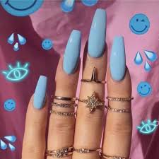 They are shown in both a matte and glossy finish. Amazon Com Campsis Glossy Press On Nails Sky Blue Coffin Fake Nails Long Acrylic Clips On Nail For Women And Girls Pack Of 24 Beauty