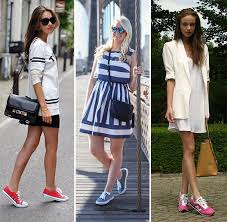 10 Ways Of Wearing Running Shoes And Sneakers With Dresses Fashion How To Wear Sneakers Sports Shoes Outfit