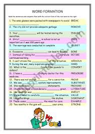 It is an important means of supplementing vocabulary and forming specialized terms. Word Formation Fill In The Blanks Esl Worksheet By Estherlee76