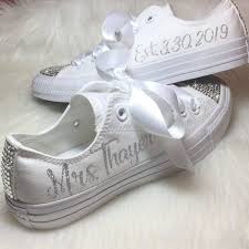 Wedding Converse Bridal Sneaker Personalized With Swarovski Etsy Swarovski Wedding Shoes Converse Wedding Shoes Wedding Sneakers