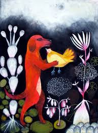 Hound And Hen In A Night Landscape Oil Pastel 22 X 28 Animal Art Art Drawings