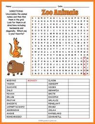Zoo Animals Word Search Scramble Puzzle Worksheet Activity Zoo Animals Kids Fun Learning Kids Pages