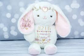 Birth Announcement Personalized Stuffed Animals Baby Girls Birth Stat Bunny Personalized Plush Birth Etsy Newborn Baby Gifts Birth Announcement Girl Birth Announcement